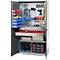Schäfer Shop Genius materiaalkast FS, 5 OH, afsluitbaar, geperforeerde roosterwanden/2 laden/2 legborden, tot 450 kg, B 1055 x D 520 x H 1950 mm, blank aluminium/antracietgrijs + gratis inzetbakset-24 st.