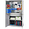 Schäfer Shop Genius materiaalkast FS, 5 OH, afsluitbaar, geperforeerde roosterwanden/2 laden/2 legborden, tot 450 kg, B 1055 x D 520 x H 1950 mm, blank aluminium/wit aluminium + gratis inzetbakset-24 st.