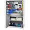 Schäfer Shop Genius materiaalkast FS, 5 OH, afsluitbaar, geperforeerde roosterwanden/2 laden/2 legborden, tot 450 kg, B 1055 x D 520 x H 1950 mm, blank aluminium/wit aluminium + gratis inzetbakset-24 st.