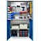 Schäfer Shop Genius materiaalkast FS, 5 OH, afsluitbaar, geperforeerde roosterwanden/2 laden/2 legborden, tot 450 kg, B 1055 x D 520 x H 1950 mm, lichtgrijs/enzianblauw + gratis inzetbakset-24 st.