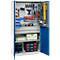 Schäfer Shop Genius materiaalkast FS, 5 OH, afsluitbaar, geperforeerde roosterwanden/2 laden/2 legborden, tot 450 kg, B 1055 x D 520 x H 1950 mm, lichtgrijs/enzianblauw + gratis inzetbakset-24 st.