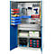 Schäfer Shop Genius materiaalkast FS, 5 OH, afsluitbaar, geperforeerde roosterwanden/2 laden/2 legborden, tot 450 kg, B 1055 x D 520 x H 1950 mm, lichtgrijs/enzianblauw + gratis inzetbakset-24 st.