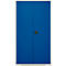 Blue locker with two doors and a small knob. The locker is surrounded by a white frame.