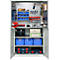 Open tool cabinet with tools and accessories, neatly arranged.