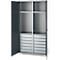 Schäfer Shop Genius Materialschrank FS, 5 OH, abschließbar, 4 Fachböden/12 Schübe, bis 450 kg, B 1055 x T 520 x H 1950 mm, Stahl, weißalu/anthrazitgrau