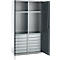Schäfer Shop Genius Materialschrank FS, 5 OH, abschließbar, 4 Fachböden/12 Schübe, bis 450 kg, B 1055 x T 520 x H 1950 mm, Stahl, weißalu/anthrazitgrau