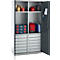 Schäfer Shop Genius Materialschrank FS, 5 OH, abschließbar, 4 Fachböden/12 Schübe, bis 450 kg, B 1055 x T 520 x H 1950 mm, Stahl, weißalu/anthrazitgrau