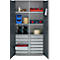 Schäfer Shop Genius Materialschrank FS, 5 OH, abschließbar, 4 Fachböden/12 Schübe, bis 450 kg, B 1055 x T 520 x H 1950 mm, Stahl, weißalu/anthrazitgrau