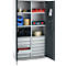 Schäfer Shop Genius Materialschrank FS, 5 OH, abschließbar, 4 Fachböden/12 Schübe, bis 450 kg, B 1055 x T 520 x H 1950 mm, Stahl, weißalu/anthrazitgrau