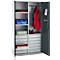 Schäfer Shop Genius Materialschrank FS, 5 OH, abschließbar, 4 Fachböden/12 Schübe, bis 450 kg, B 1055 x T 520 x H 1950 mm, Stahl, weißalu/anthrazitgrau