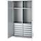 Schäfer Shop Genius Materialschrank FS, 5 OH, abschließbar, 4 Fachböden/12 Schübe, bis 450 kg, B 1055 x T 520 x H 1950 mm, Stahl, weißalu/weißalu