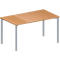 Rectangular table with light brown tabletop and gray legs. The legs are cylindrical with adjustable feet.