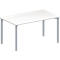 White table with gray legs, perspective view.