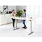 Schäfer Shop Genius Mesa de conferencias MODENA FLEX, regulable en altura eléctricamente, barco, pie en T, ancho 2000 x alto 645-1290 mm, aluminio blanco/blanco + panel de memoria