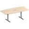 Schäfer Shop Genius Mesa de reuniones MODENA FLEX, ajustable en altura, cuadro de conexión de 3 tomas, forma de barca, pata en T de tubo rectangular, An 2000 x P 1000/800 mm, acabado en arce