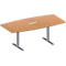 Schäfer Shop Genius Mesa de reuniones MODENA FLEX, ajustable en altura, cuadro de conexión de 3 tomas, forma de barca, pata en T de tubo rectangular, An 2000 x P 1000/800 mm, acabado en haya