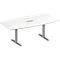 Schäfer Shop Genius Mesa de reuniones MODENA FLEX, ajustable en altura, cuadro de conexión de 3 tomas, forma de barca, pata en T de tubo rectangular, An 2000 x P 1000/800 mm, blanco