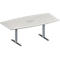 Schäfer Shop Genius Mesa de reuniones MODENA FLEX, ajustable en altura, cuadro de conexión de 3 tomas, forma de barca, pata en T de tubo rectangular, An 2000 x P 1000/800 mm, gris luminoso