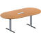 Schäfer Shop Genius Mesa de reuniones MODENA FLEX, ajustable en altura, cuadro de conexión de 3 tomas, forma ovalada, pata en T de tubo rectangular, An 2000 x P 1000 mm, acabado en haya