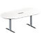 Schäfer Shop Genius Mesa de reuniones MODENA FLEX, ajustable en altura, cuadro de conexión de 3 tomas, forma ovalada, pata en T de tubo rectangular, An 2000 x P 1000 mm, blanco