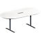 Schäfer Shop Genius Mesa de reuniones MODENA FLEX, ajustable en altura, cuadro de conexión de 3 tomas, forma ovalada, pata en T de tubo redondo, An 2000 x P 1000 mm, blanco