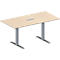 Schäfer Shop Genius Mesa de reuniones MODENA FLEX, ajustable en altura, cuadro de conexión de 3 tomas, forma rectangular, pata en T de tubo rectangular, An 1600 x P 800 mm, acabado en arce