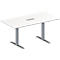 Schäfer Shop Genius Mesa de reuniones MODENA FLEX, ajustable en altura, cuadro de conexión de 3 tomas, forma rectangular, pata en T de tubo rectangular, An 1600 x P 800 mm, blanco