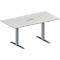 Schäfer Shop Genius Mesa de reuniones MODENA FLEX, ajustable en altura, cuadro de conexión de 3 tomas, forma rectangular, pata en T de tubo rectangular, An 1600 x P 800 mm, gris luminoso