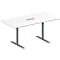 Schäfer Shop Genius Mesa de reuniones MODENA FLEX, ajustable en altura, cuadro de conexión de 3 tomas, forma rectangular, pata en T tubo redondo, An 1600 x P 800 mm, blanco