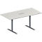 Schäfer Shop Genius Mesa de reuniones MODENA FLEX, ajustable en altura, cuadro de conexión de 3 tomas, forma rectangular, pata en T tubo redondo, An 1600 x P 800 mm, gris luminoso