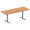 Schäfer Shop Genius Mesa de reuniones MODENA FLEX, ajustable en altura, cuadro de conexión de 3 tomas, forma rectangular, pata en T tubo redondo, An 2000 x P 800 mm, acabado en haya