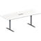 Schäfer Shop Genius Mesa de reuniones MODENA FLEX, ajustable en altura, cuadro de conexión de 3 tomas, forma rectangular, pata en T tubo redondo, An 2000 x P 800 mm, blanco