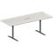 Schäfer Shop Genius Mesa de reuniones MODENA FLEX, ajustable en altura, cuadro de conexión de 3 tomas, forma rectangular, pata en T tubo redondo, An 2000 x P 800 mm, gris luminoso