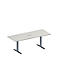 Schäfer Shop Genius Mesa de reuniones MODENA FLEX, ajustable en altura, cuadro de conexión de 3 tomas, rectangular, pata en T, An 2000 x P 800 mm, gris luminoso