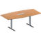 Schäfer Shop Genius Mesa de reuniones MODENA FLEX, ajustable en altura, cuadro de conexión de 6 tomas, forma de barca, pata en T de tubo rectangular, An 2000 x P 1000/800 mm, acabado en haya