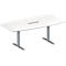 Schäfer Shop Genius Mesa de reuniones MODENA FLEX, ajustable en altura, cuadro de conexión de 6 tomas, forma de barca, pata en T de tubo rectangular, An 2000 x P 1000/800 mm, blanco