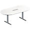 Schäfer Shop Genius Mesa de reuniones MODENA FLEX, ajustable en altura, cuadro de conexión de 6 tomas, forma ovalada, pata en T de tubo rectangular, An 2000 x P 1000 mm, blanco