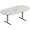 Schäfer Shop Genius Mesa de reuniones MODENA FLEX, ajustable en altura, cuadro de conexión de 6 tomas, forma ovalada, pata en T de tubo rectangular, An 2000 x P 1000 mm, gris luminoso