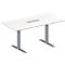 Schäfer Shop Genius Mesa de reuniones MODENA FLEX, ajustable en altura, cuadro de conexión de 6 tomas, forma rectangular, pata en T de tubo rectangular, An 1600 x P 800 mm, blanco