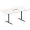 Schäfer Shop Genius Mesa de reuniones MODENA FLEX, ajustable en altura, cuadro de conexión de 6 tomas, forma rectangular, pata en T tubo redondo, An 1600 x P 800 mm, blanco