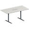 Schäfer Shop Genius Mesa de reuniones MODENA FLEX, ajustable en altura, cuadro de conexión de 6 tomas, forma rectangular, pata en T tubo redondo, An 1600 x P 800 mm, gris luminoso