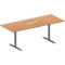 Schäfer Shop Genius Mesa de reuniones MODENA FLEX, ajustable en altura, cuadro de conexión de 6 tomas, forma rectangular, pata en T tubo redondo, An 2000 x P 800 mm, acabado en haya