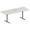 Schäfer Shop Genius Mesa de reuniones MODENA FLEX, ajustable en altura, cuadro de conexión de 6 tomas, forma rectangular, pata en T tubo redondo, An 2000 x P 800 mm, gris luminoso