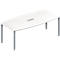 Schäfer Shop Genius Mesa de reuniones MODENA FLEX, ajustable en altura, forma de barca, 4 patas de tubo cuadrado, An 2000 x P 1000/800 mm, cuadro de conexión de 3 tomas, blanco