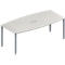 Schäfer Shop Genius Mesa de reuniones MODENA FLEX, ajustable en altura, forma de barca, 4 patas de tubo cuadrado, An 2000 x P 1000/800 mm, cuadro de conexión de 3 tomas, gris luminoso