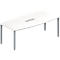 Schäfer Shop Genius Mesa de reuniones MODENA FLEX, ajustable en altura, forma de barca, 4 patas de tubo cuadrado, An 2000 x P 1000/800 mm, cuadro de conexión de 6 tomas, blanco