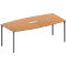 Schäfer Shop Genius Mesa de reuniones MODENA FLEX, ajustable en altura, forma de barca, 4 patas de tubo redondo, An 2000 x P 1000/800 mm, cuadro de conexión de 3 tomas, acabado en haya