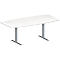 Schäfer Shop Genius Mesa de reuniones MODENA FLEX, ajustable en altura, forma de barca, pata en T de tubo rectangular, An 2000 x P 1000/800 mm, blanco