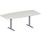 Schäfer Shop Genius Mesa de reuniones MODENA FLEX, ajustable en altura, forma de barca, pata en T de tubo rectangular, An 2000 x P 1000/800 mm, gris luminoso