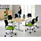 Schäfer Shop Genius Mesa de reuniones MODENA FLEX, ajustable en altura, forma de barca, pata en T de tubo redondo, An 2000 x P 1000/800 mm, acabado en arce